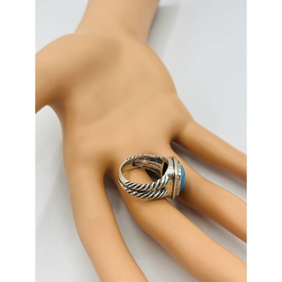 David Yurman Albion 11mm Turquoise & Diamond Ring Size 6 - Picture 5 of 6
